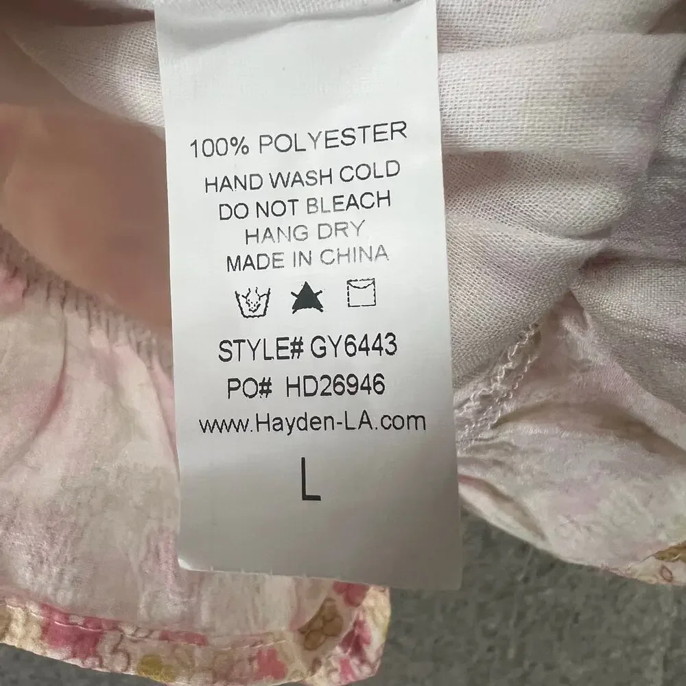 Hayden Crop Balloon Tank Top Girl L Pink Textured Ditsy Floral Cottage Tween NEW